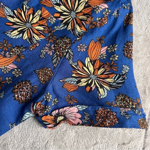 Modcloth Summer Camp Solstice Button Romper Sapphire Blue Floral Sz 12 - Picture 8 of 16